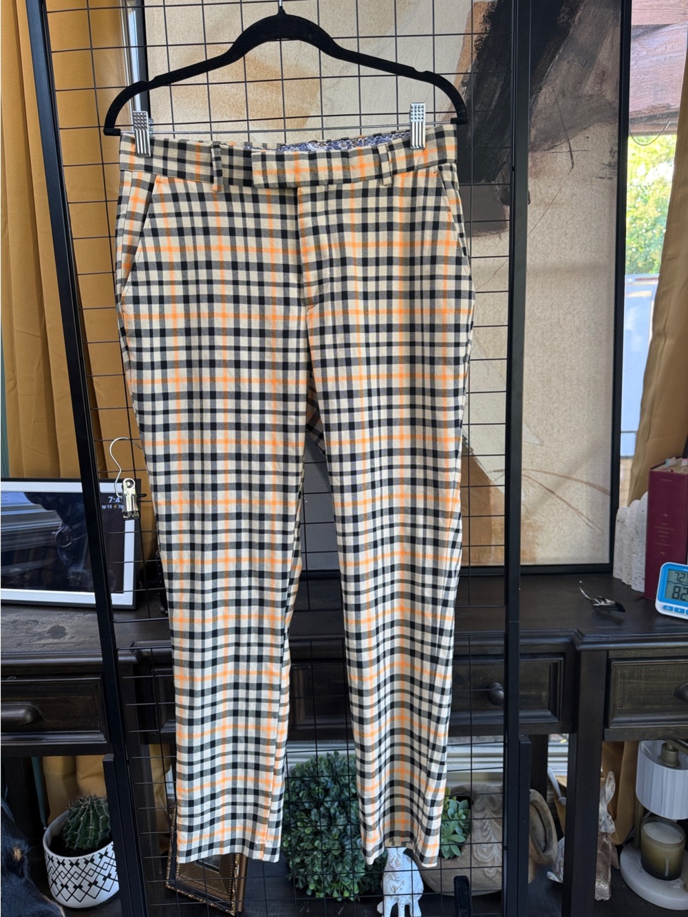 Boohoo Beige, Black & Orange Plaid Men's Trousers